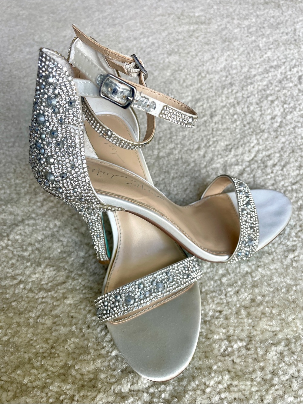 Betsey Johnson Silver Crystal Ankle-Strap Heels